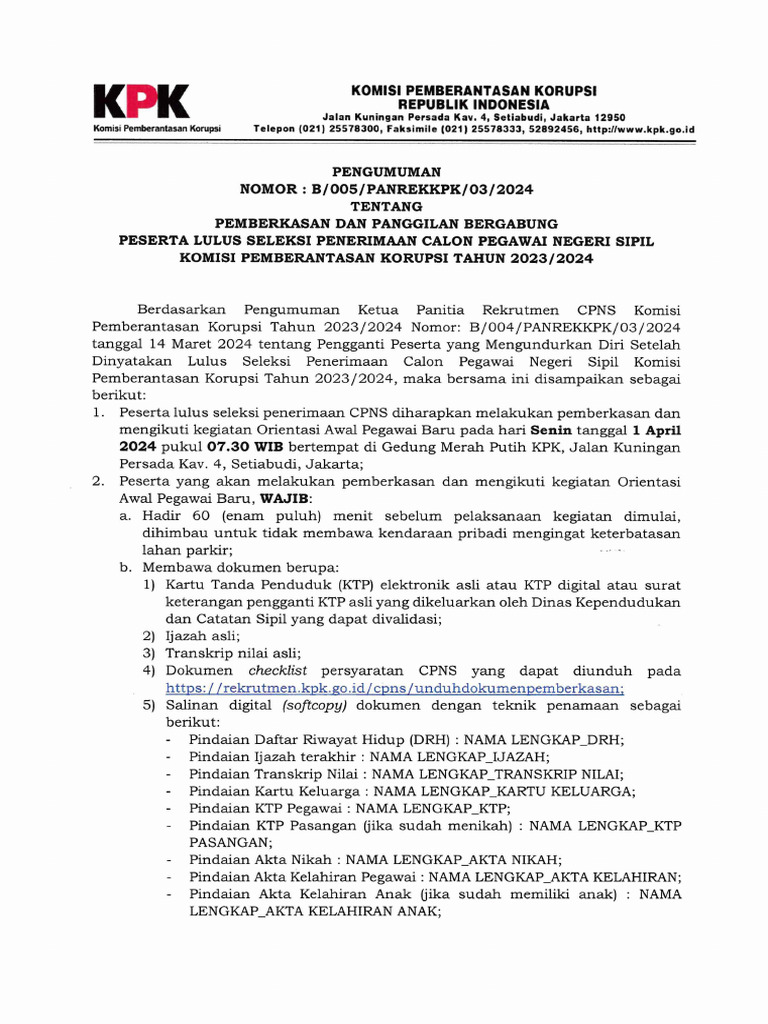 2024B005Pengumuman Pemberkasan dan Panggilan Bergabung Peserta Lulus