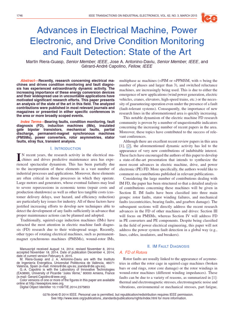 Advances in Electrical Machine Fault Detection | PDF | Electric Motor ...