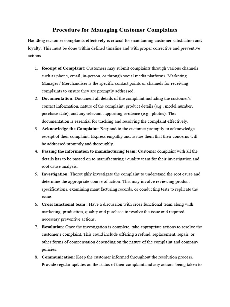 Customer Complaint Management Procedure | PDF | Information | Complaint