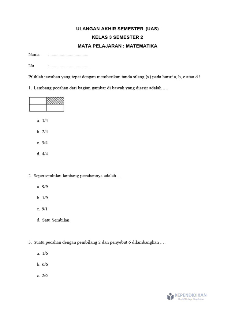Soal Ujian Matematika Kelas 3 UAS | PDF | Metode & Bahan Ajar