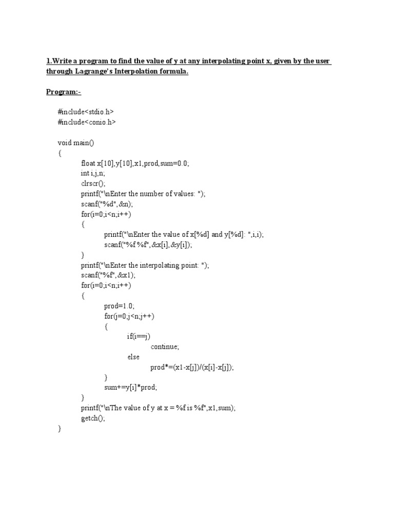 Lagrange Interpolation Program in C | PDF | Computers