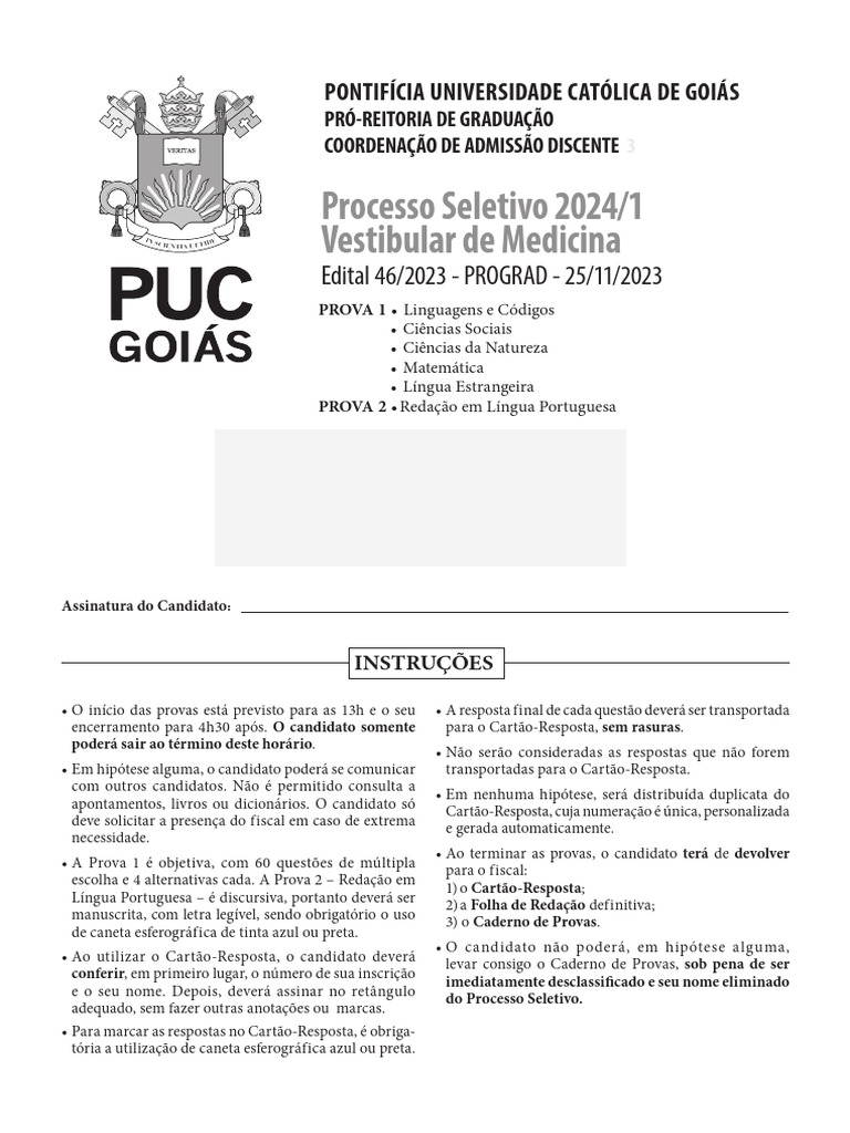 Edital Vestibular Medicina 2024/1 PUC Goiás | PDF | Meiose