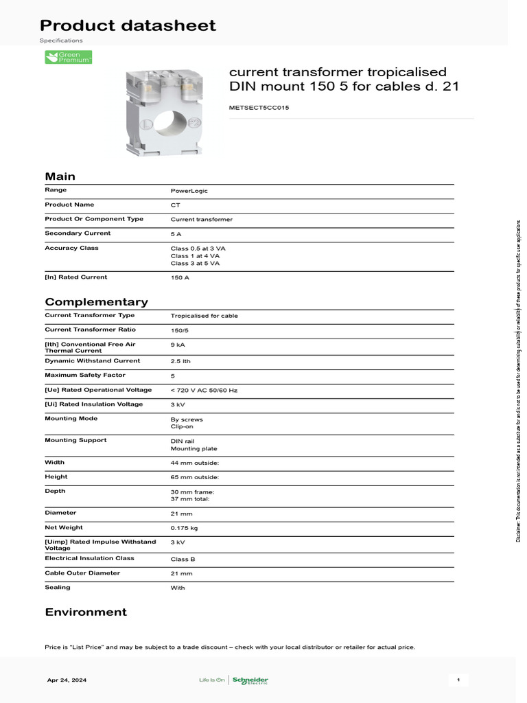 Schneider Electric Current Transformer 150/5 | PDF | Power Engineering ...