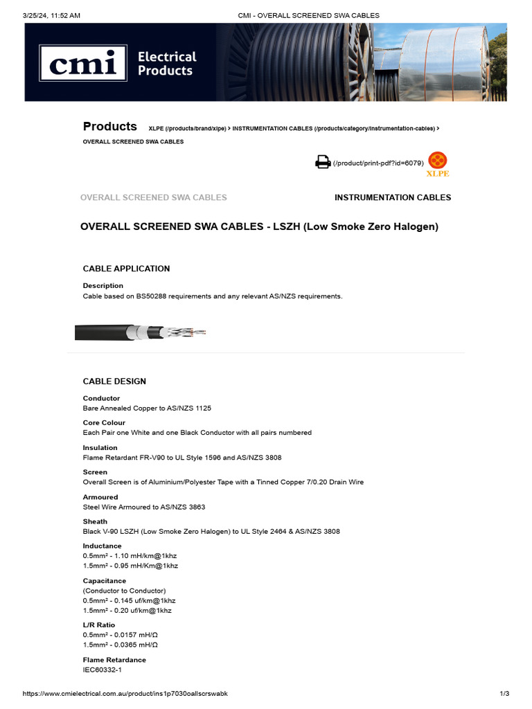 LSZH Overall Screened SWA Cables | PDF | Electrical Conductor ...