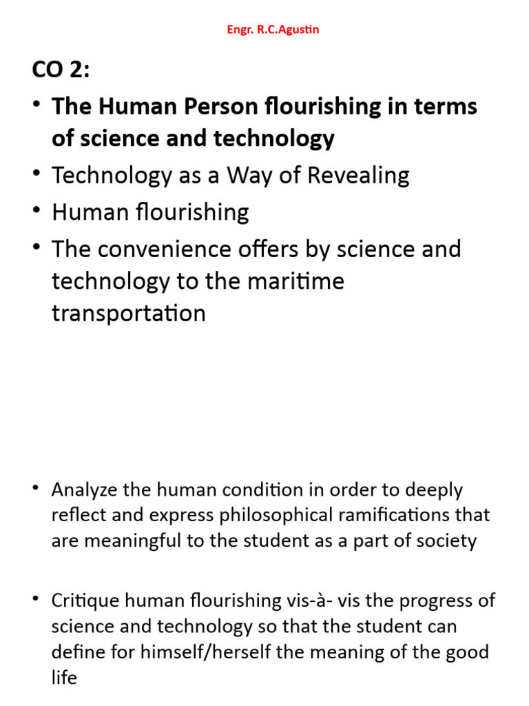 LEC The Human Person Flourishing in Terms of Science and Technology ...
