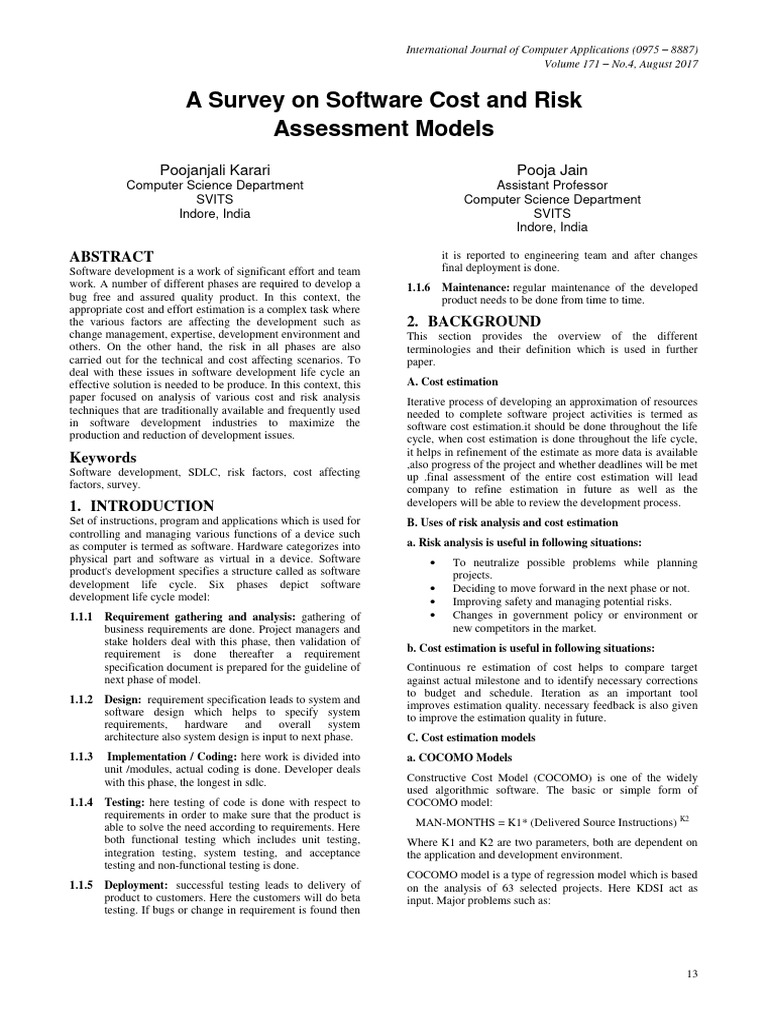 Software Cost and Risk Assessment Survey | PDF | Software Development ...