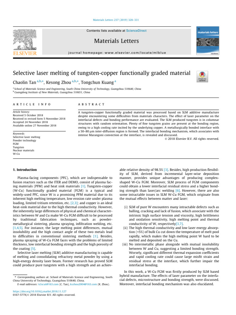Selective Laser Melting of W-Cu FGM | PDF | Welding | Construction