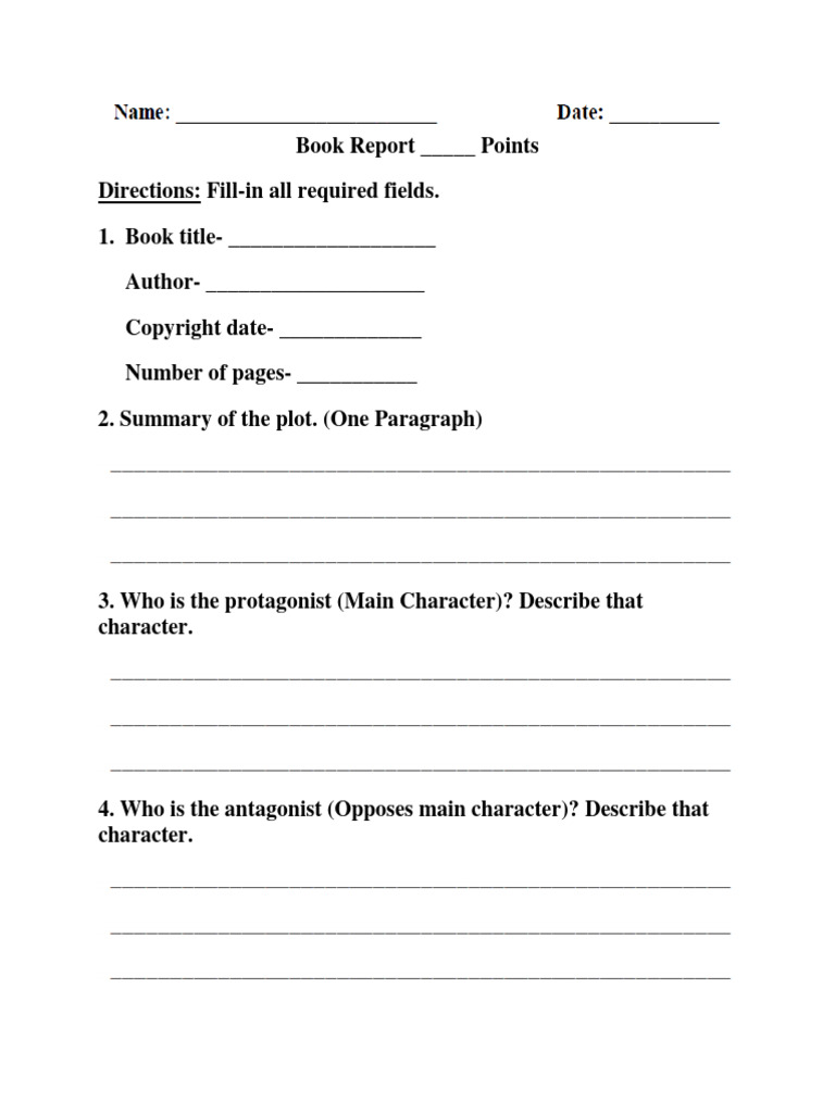 Book Report Template and Guide | PDF | Language Arts & Discipline ...