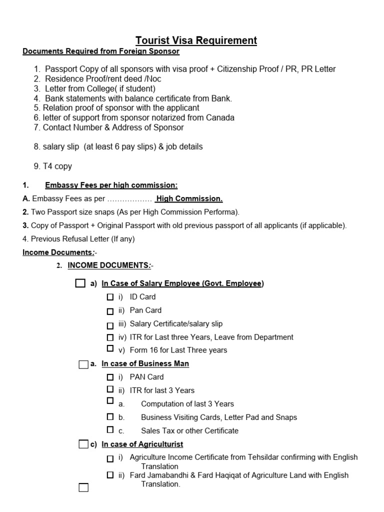 Canada Visitor Visa Document Checklist | PDF | Passport