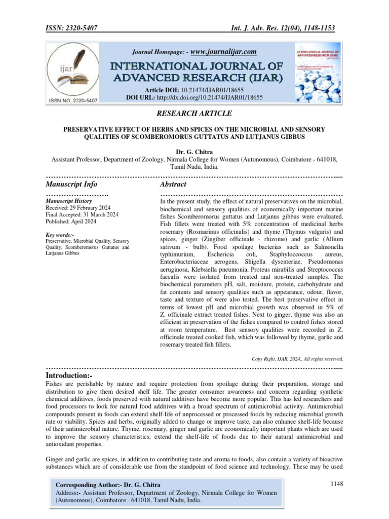 Preservative Effect of Herbs and Spices On The Microbial and Sensory ...