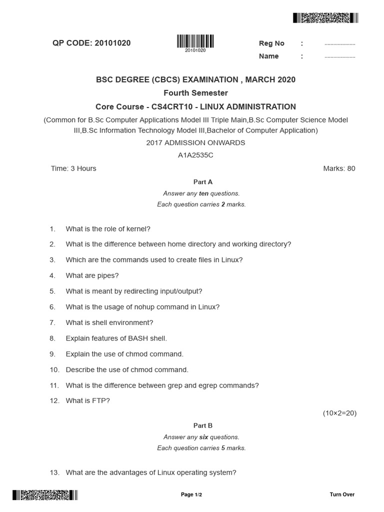 Linux Administration Exam Questions 2020 | PDF | Shell (Computing) | Linux