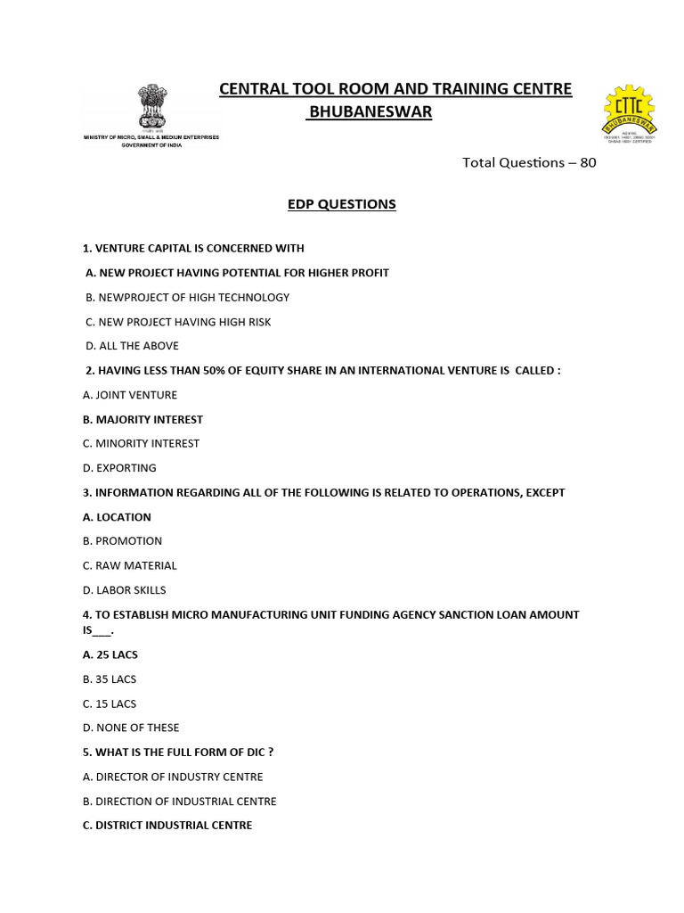 EDP Questions for Business Training | PDF | Entrepreneurship ...