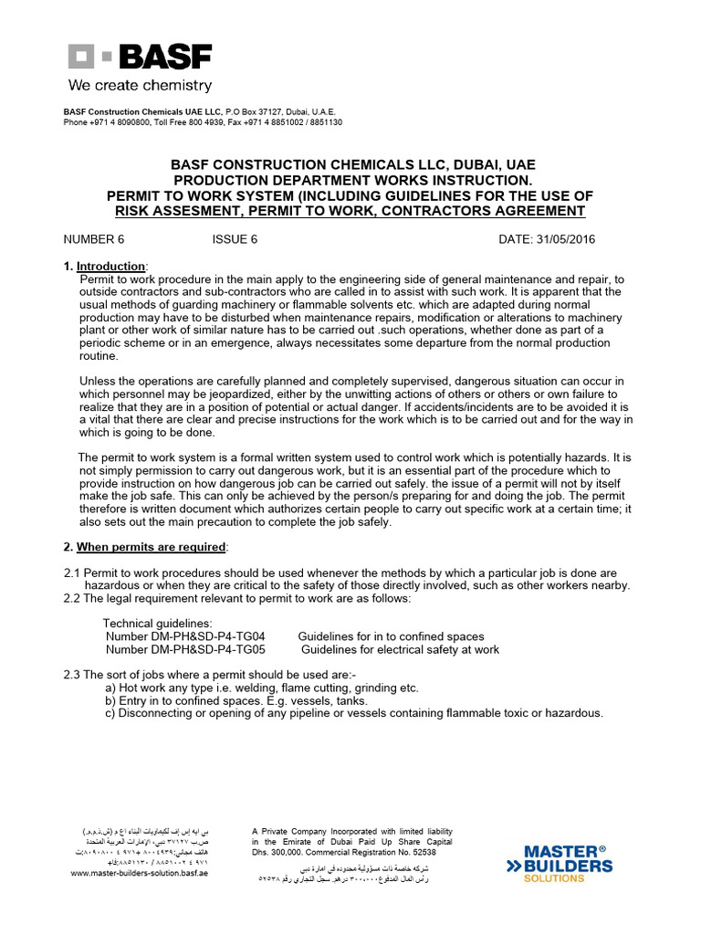 Work instructions for permits download free pdf united arab