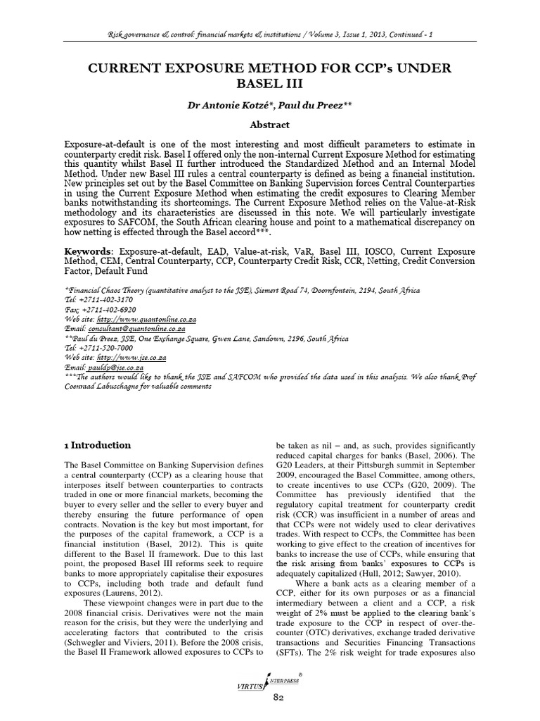 Current Exposure Method For CCPs Under Basel III | Download Free PDF ...