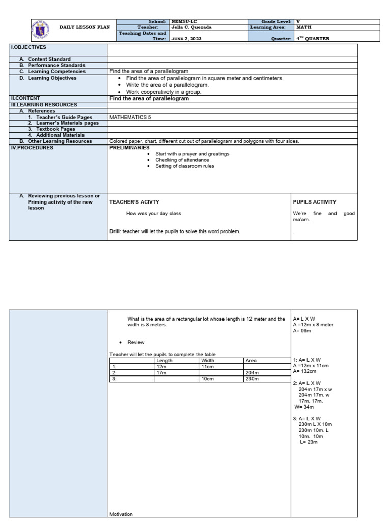 MATH IV AREA - Finalizeddocx | PDF | Area | Rectangle