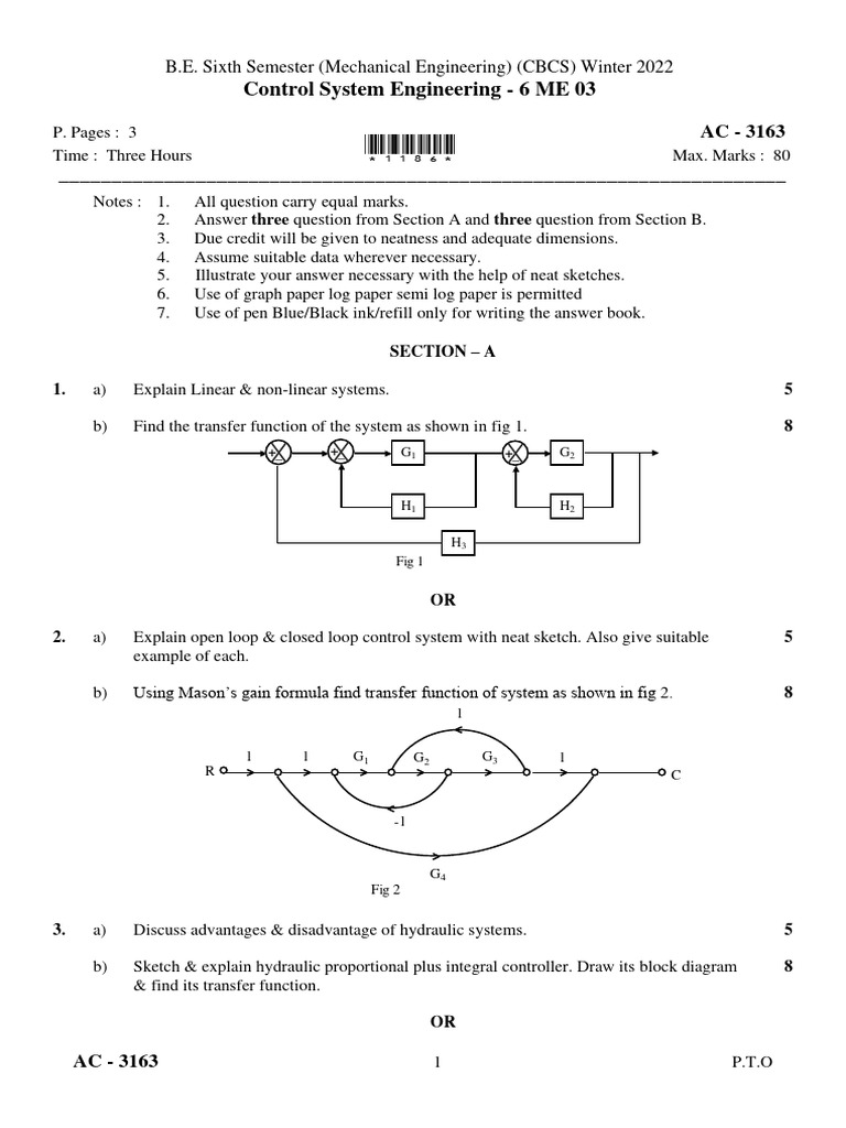 AC3163 - Subject - Control System Engineering - 6 ME 03 - Year - B.E ...