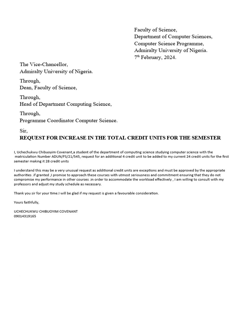 Request to Increase Semester Credit Units | PDF