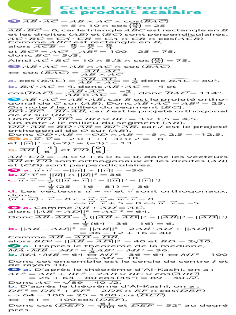 Calcul vectoriel et produit scalaire | PDF | Géométrie euclidienne ...