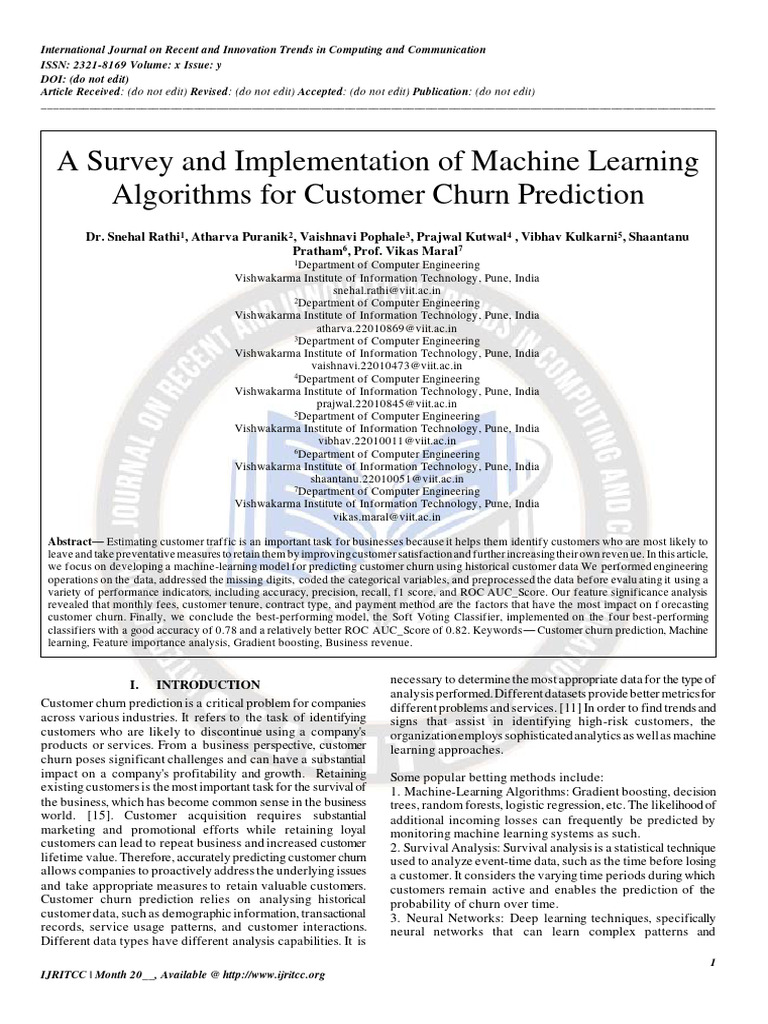 Machine Learning for Customer Churn Prediction | PDF | Receiver ...