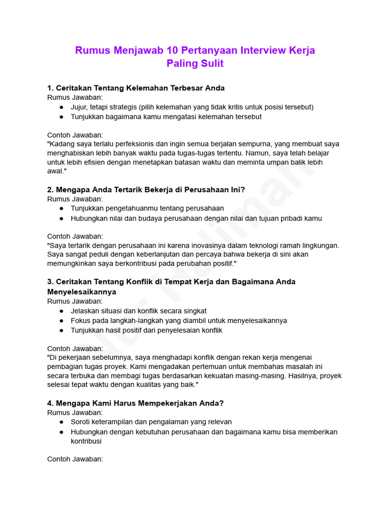 Rumus Jawaban Pertanyaan Interview Sulit | PDF