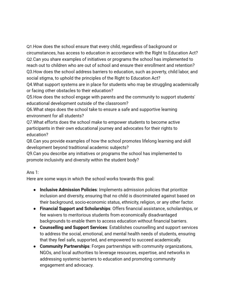 Right To Education Questionnaire | PDF | Mental Health | Social Psychology