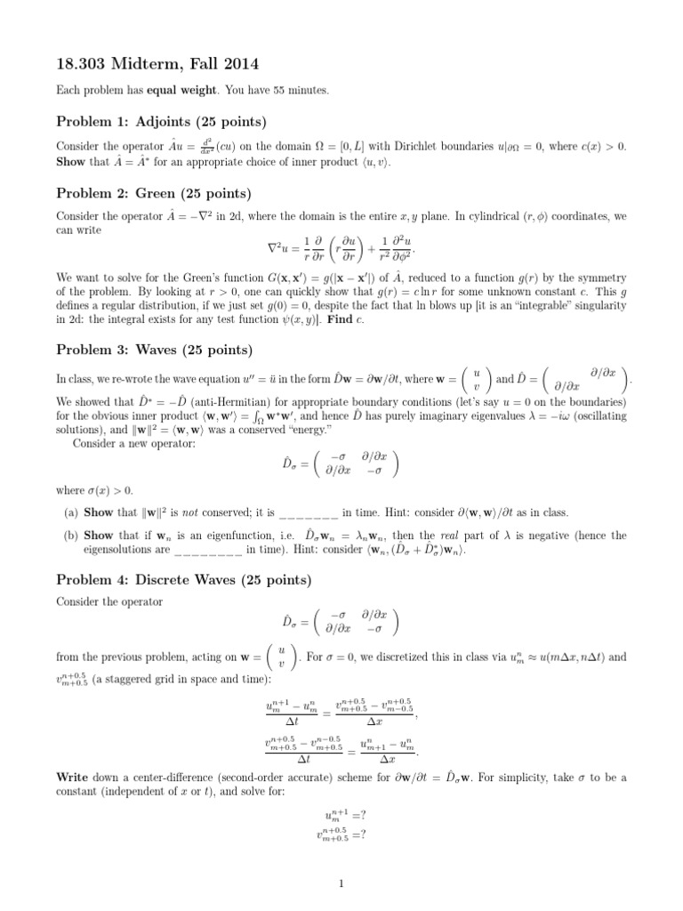 18.303 Midterm Exam Problems Fall 2014 | PDF | Eigenvalues And ...