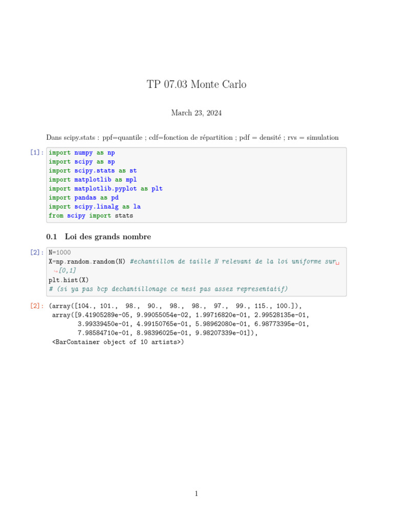 Monte Carlo : Estimation de π et lois statistiques | PDF | Simulation ...