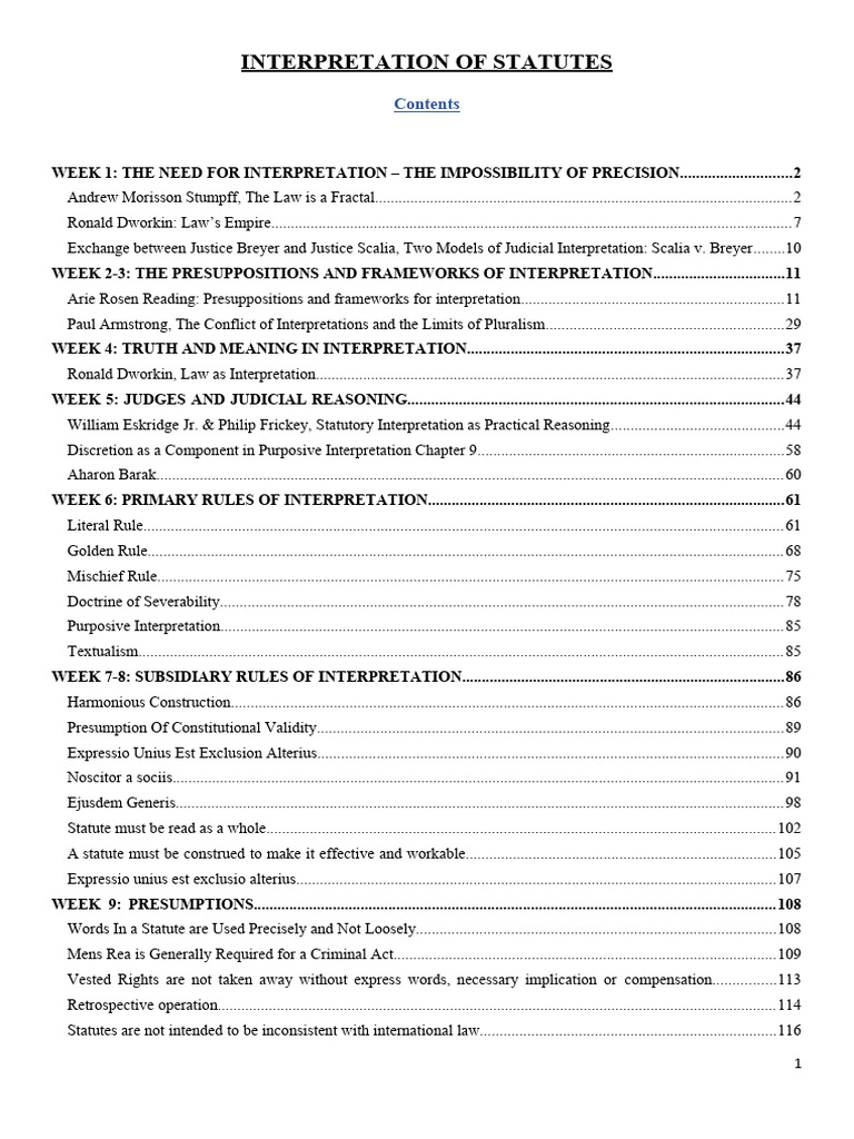 Notes INTERPRETATION OF STATUTES | PDF | Precedent | Statutory ...