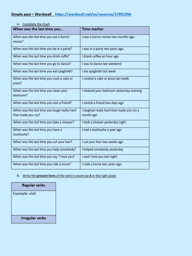 Simple past wordwall pdf language arts discipline art