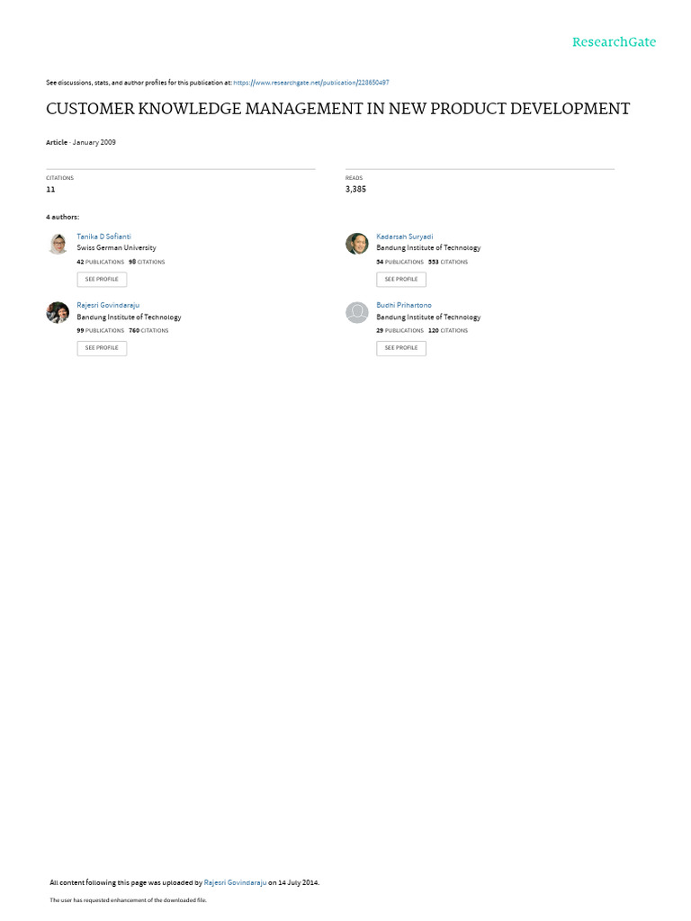Customer Knowledge Management in New Product Devel | PDF | Customer ...