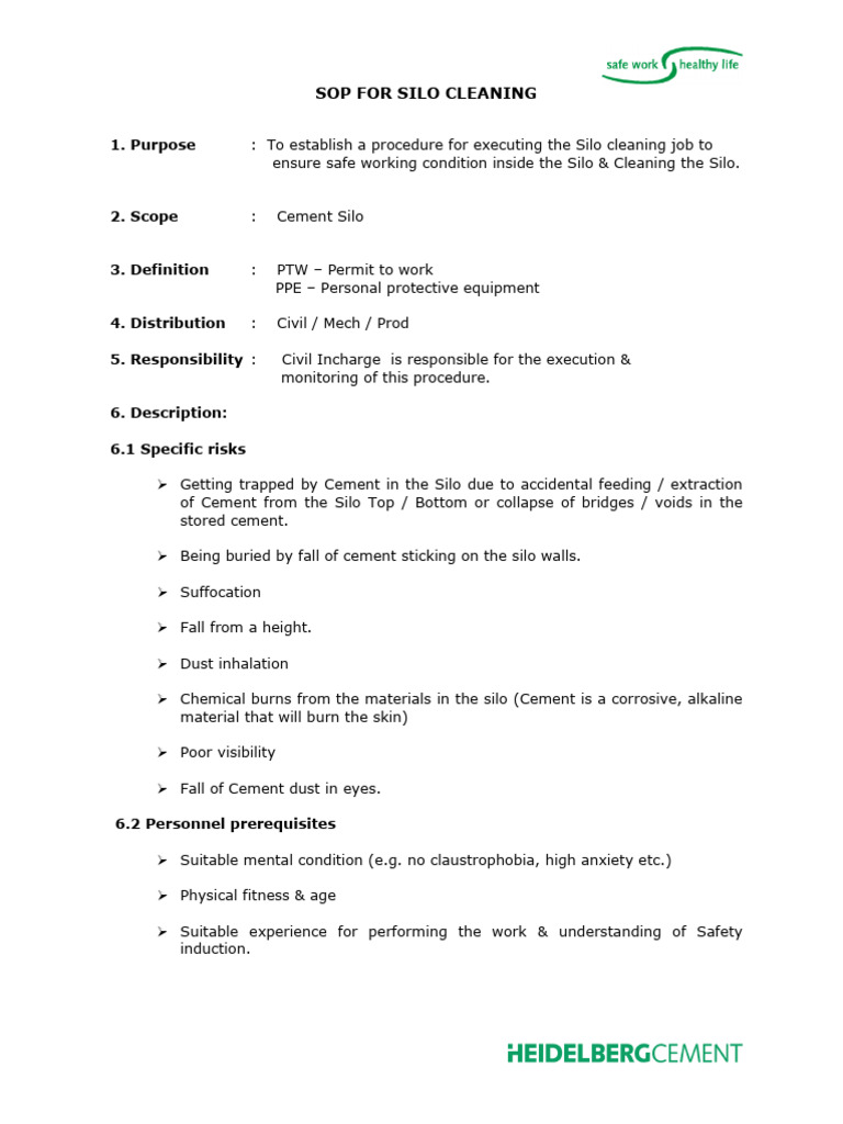 Cement Silo Cleaning SOP | PDF | Personal Protective Equipment | Safety