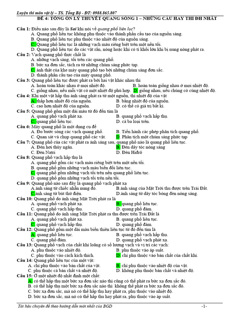Ly Thuyet Hay Thi DH Nhat - 1 de - Quang Song 1 | PDF