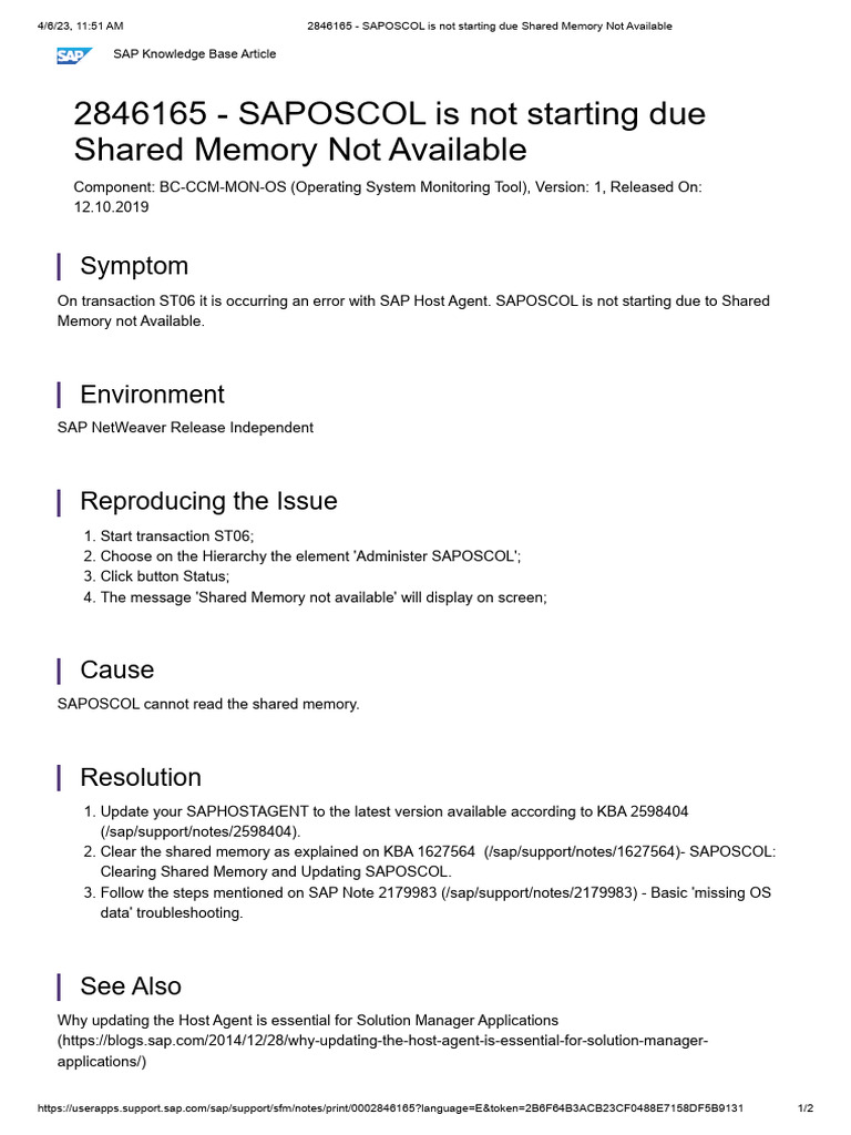 SAPOSCOL Not Starting: Shared Memory Issue | PDF | Troubleshooting ...