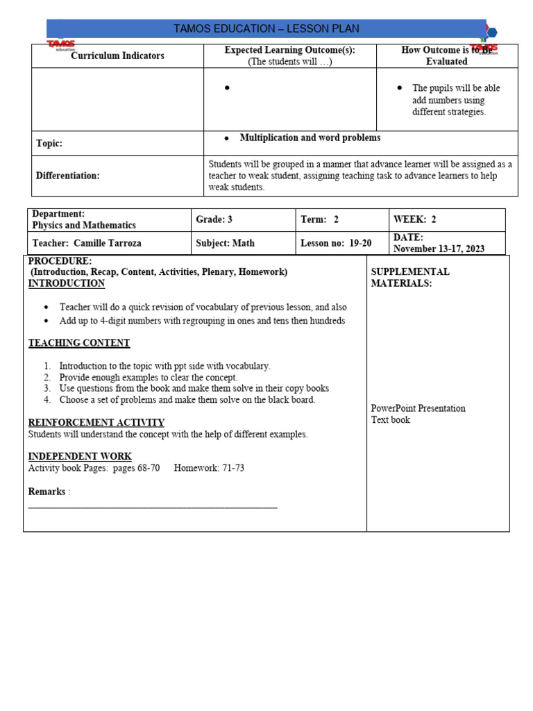 Grade 3 Math Lesson Plan: Addition Strategies | PDF | Mathematics ...