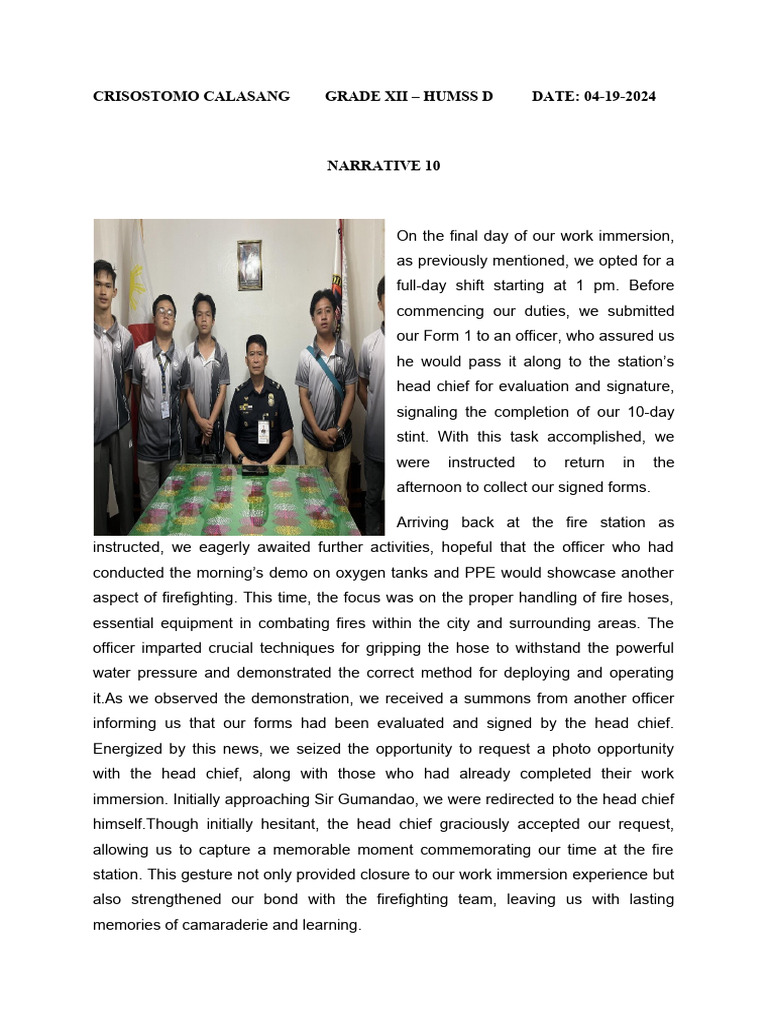 Work Immersion at Fire Station Experience | PDF