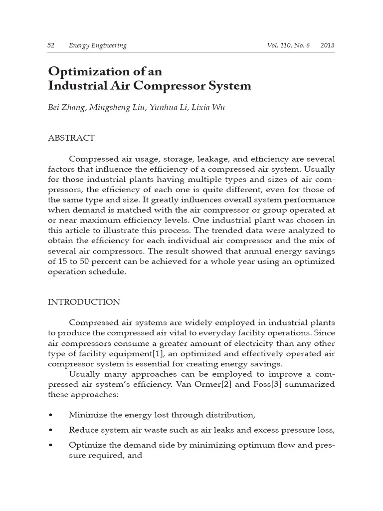 Optimization of An Industrial Air Compressor System | PDF