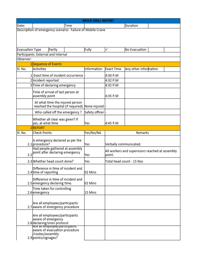 Emergency Mock Drill Pdf Emergency First Aid