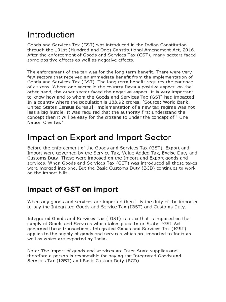 GST Impact on Import and Export in India | PDF | Taxes | Value Added Tax