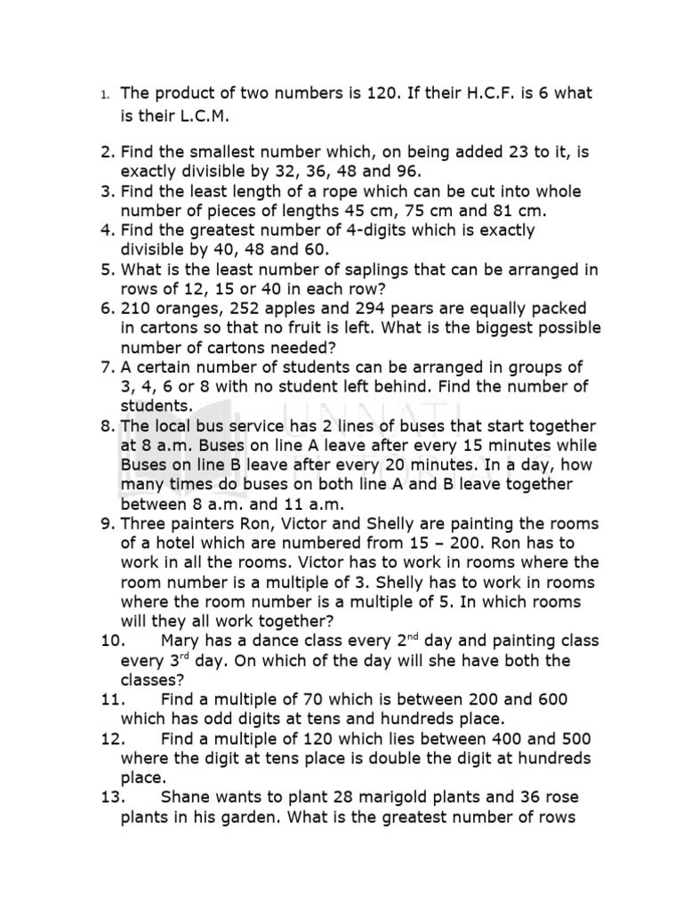 HCF N LCM Word Problems | Download Free PDF | Discrete Mathematics ...