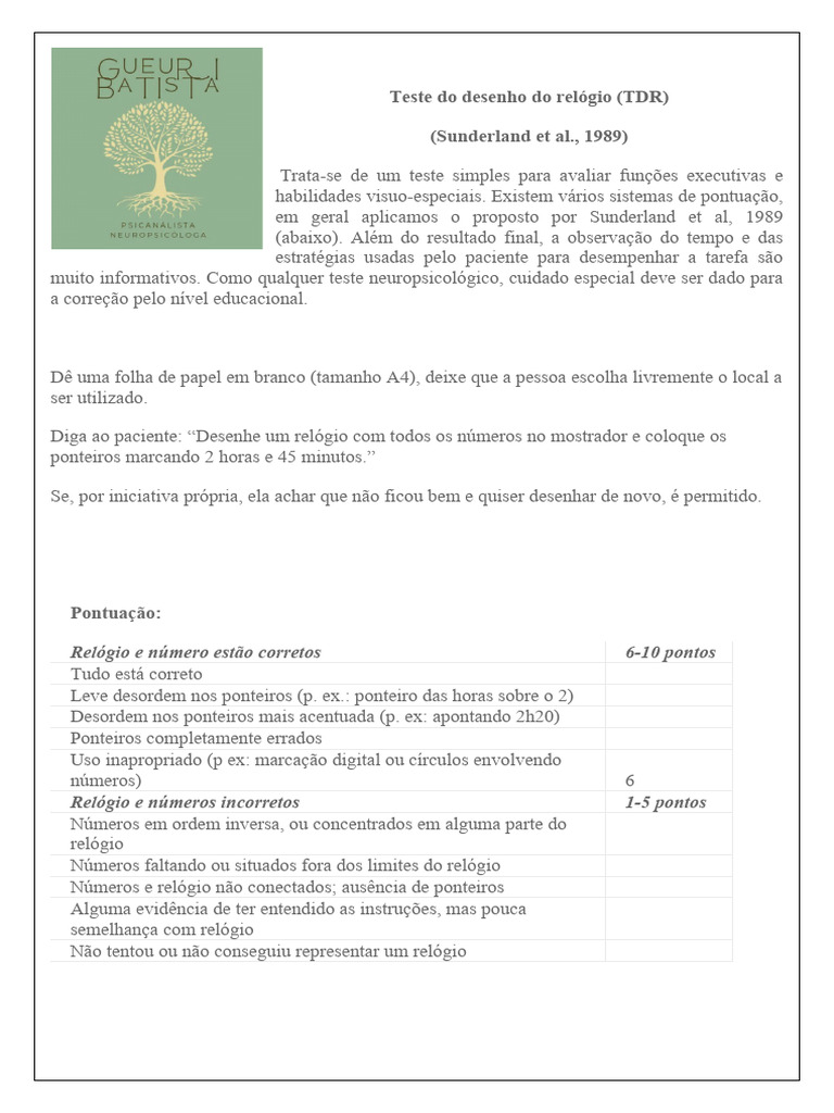 Teste do Desenho do Relógio (TDR) | PDF