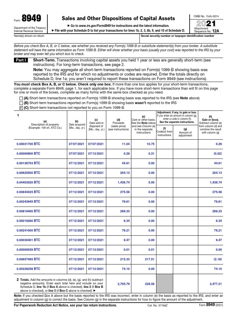 2021 Form 8949 for Crypto Transactions | PDF | Internal Revenue Service ...