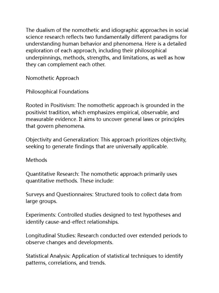 Nomothetic vs. Idiographic Approaches in Research | PDF | Quantitative ...