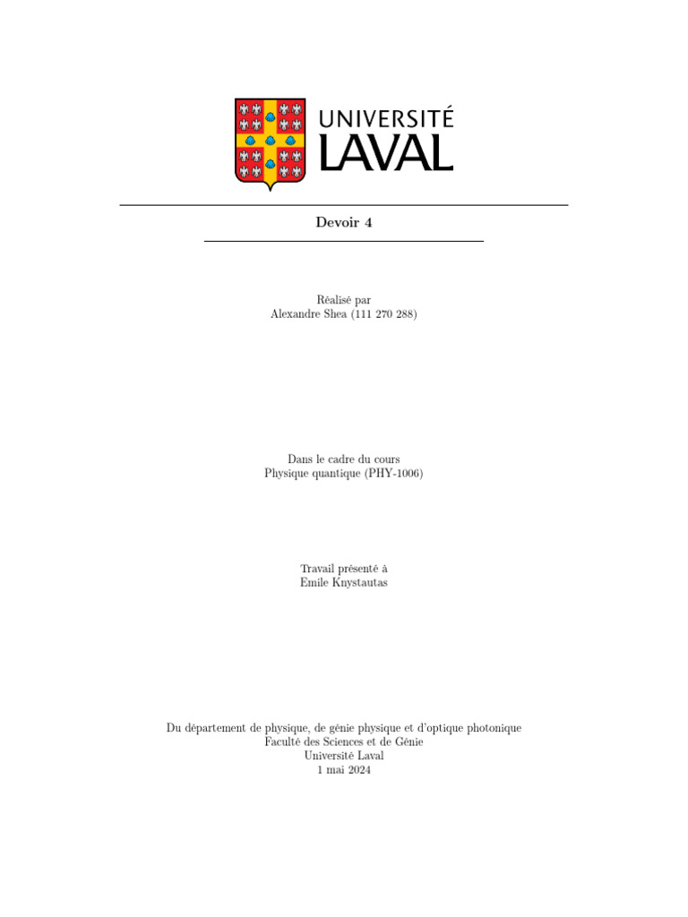 Devoir de Physique Quantique : Énergies et Fonctions Propres | PDF ...