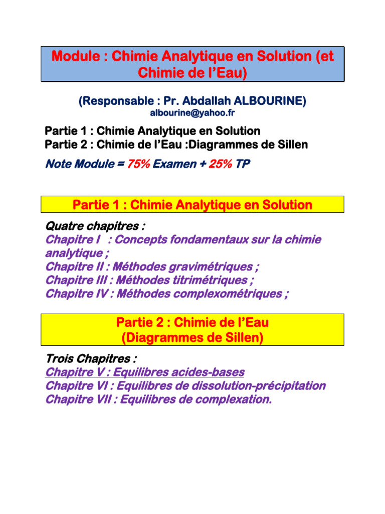 Chimie Analytique en Solution et Eau | PDF | Titrage | Chimie