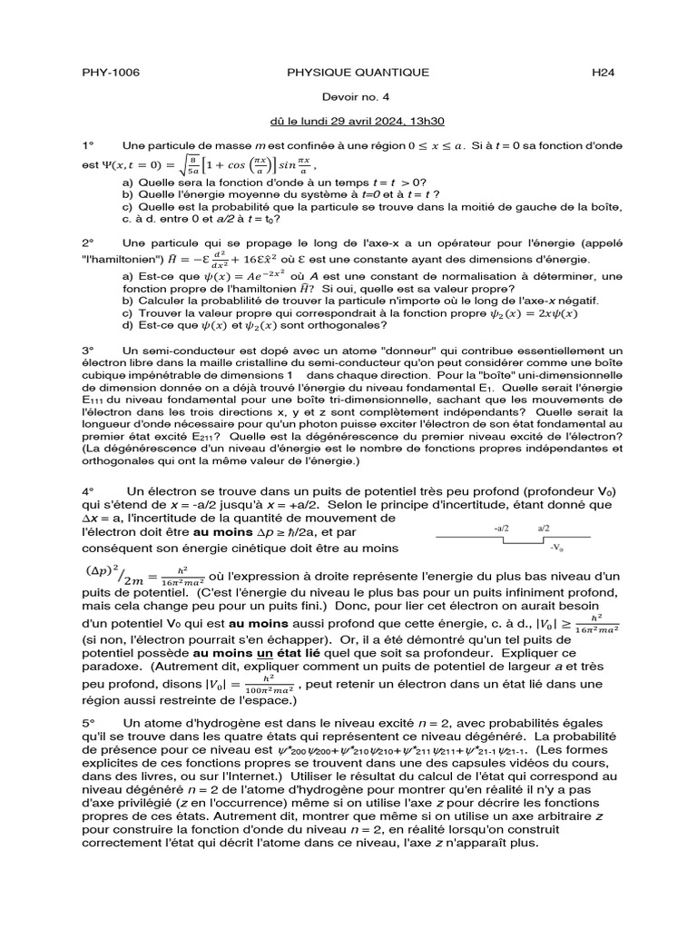 Devoir 4 : Physique Quantique Avancée | PDF | Physique | Physique théorique
