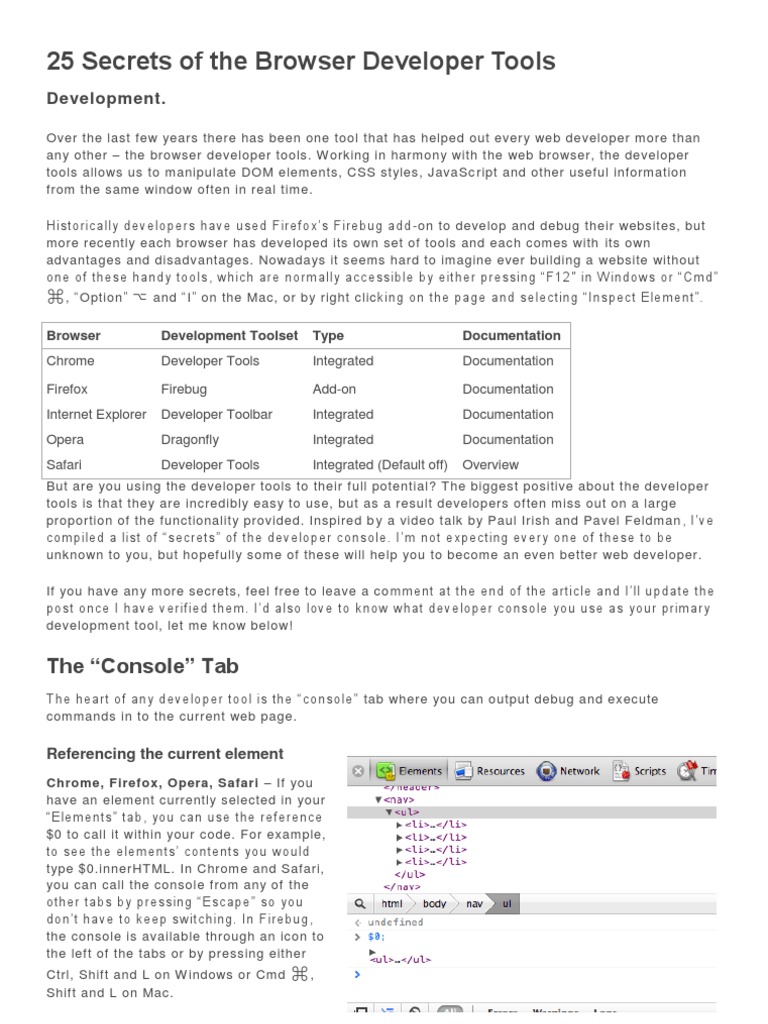 Browser Developer Tools Secrets | PDF | Web Browser | Google Chrome