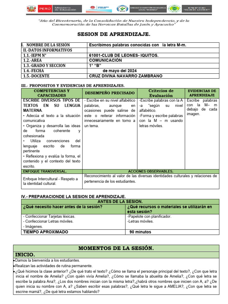 ESCRIBIMOS - PALABRAS - CONOCIDAS - CON - LA - LA - LETRA - M, M | PDF ...