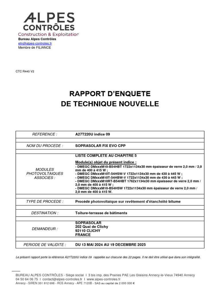 Avis Technique sur SOPRASOLAR FIX EVO | PDF | Écrou | Énergie solaire ...