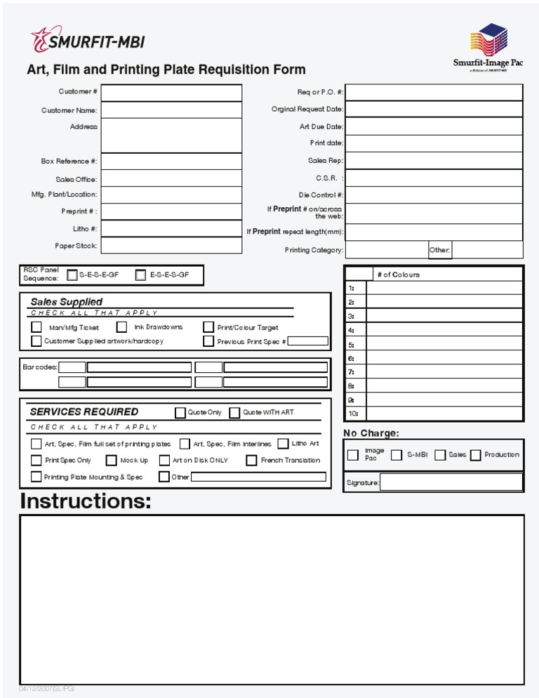 Print Spec and Art Requisition Form | PDF | Lithography | Industrial ...