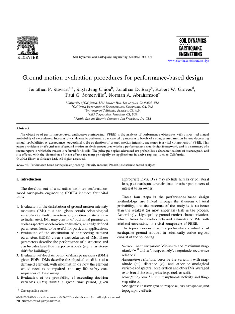 Ground Motion Evaluation Procedures of Performance Based Design | PDF ...
